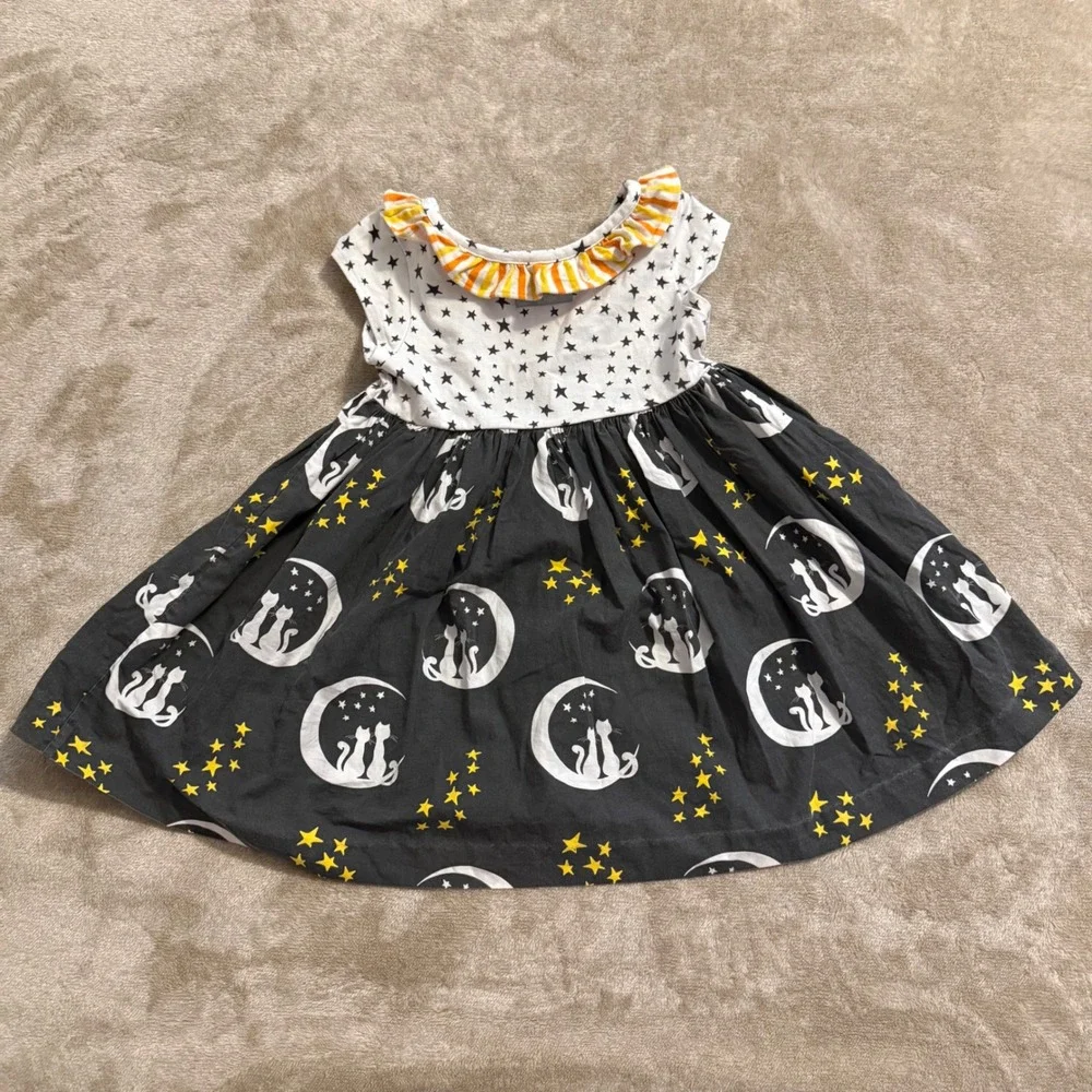 Eleanor Rose Heather Dress Girls 3-4 Black Cat Moon Stars Halloween Boutique